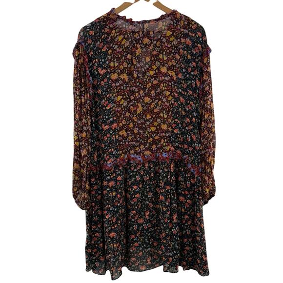 By Anthropologie Helene Black Floral Ruffled Chiffon Semi Sheer Tunic Dress Med. - Picture 12 of 16
